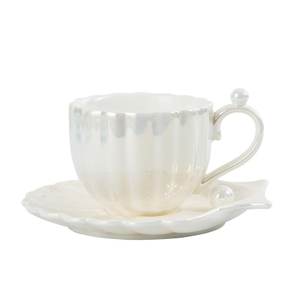 DOITOOL Kaffeebecher Mit Untertasse Aus Keramik Weiße Perlmutt Tasse Für Kaffee Und Tee 4 Zoll Espressotasse Mit Stabilem Design Für Haushalt Und Büro