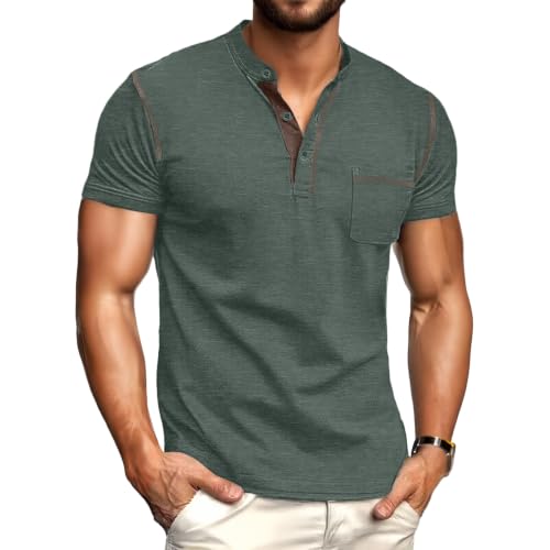 Image of Sailwind Mens Henley Shirts Short Sleeve Summer Casual Classic Cotton T Shirts Pocket Button Shirt