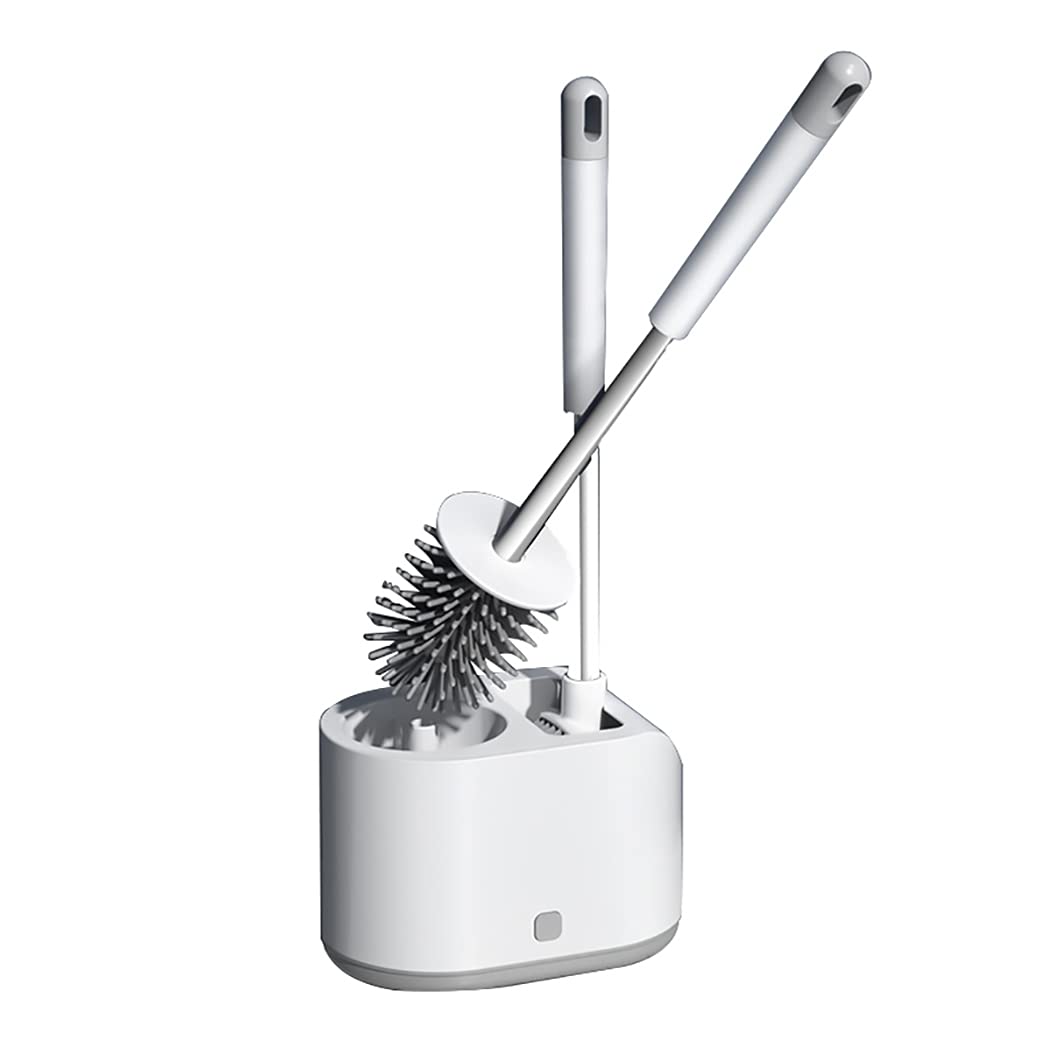 SOWUNO Toilet Brush Set Long Rustproof Plastic Sturdy Rubber Toilet