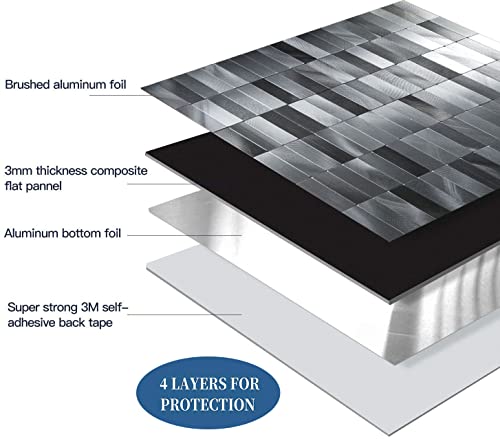 Xuaniny 10-Sheet Peel And Stick Tile Backsplash Self- Adhesive Wall Tiles Aluminum Mosaic Sticker For Kitchen (11.33"X11.92" Per Sheet, Long Silver Grey) #TOP2
