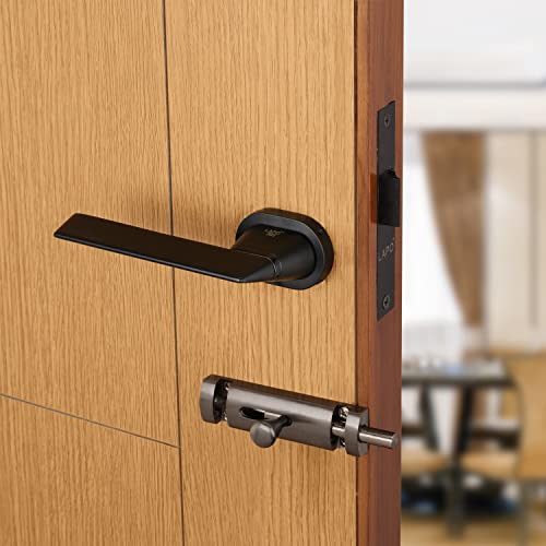 Image of LAPO Heavy Duty Mortise Door Lock Handle Set for Bathroom | Balcony and Storeroom | Weatherproof Door Lock for Bathroom with Brass Baby Latch and Handles(Black Finish Ro-156)