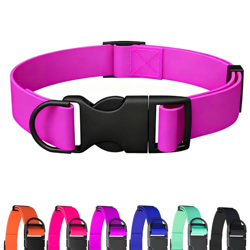 Waterproof Dog Collar Durable and Easy to Clean Rubber Dog Collars Odor-Proof Fits Small Medium Large Dogs (Rose Purple Large (15.4-24.8 Neck))