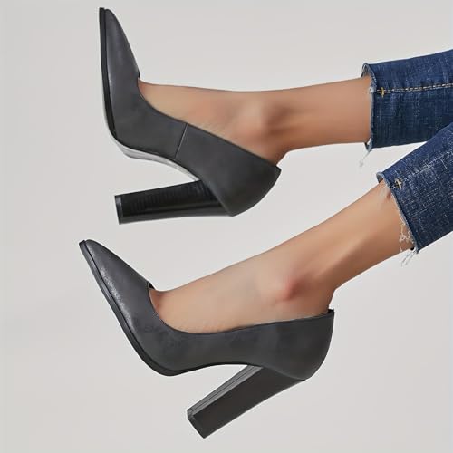 Monrovia Women's Pointed Toe Pumps Chunky Heels High Comfortable Slip on Wedding Party Closed Toe Dress Shoes3