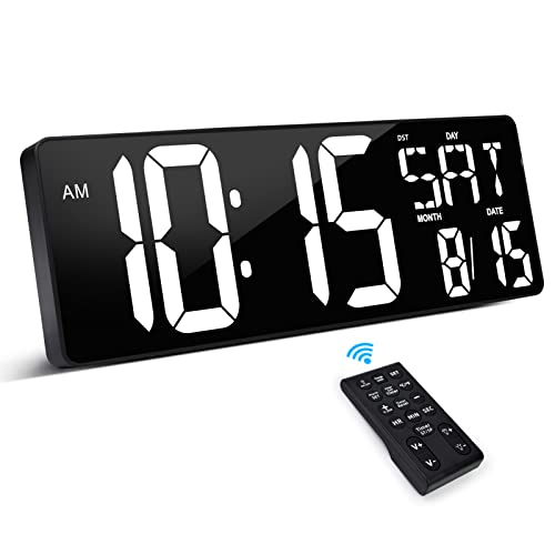 XREXS Reloj de Pared Digital con Control Remoto, 16,5   Reloj de Pared LED Digital, Reloj Despertador Digital con Brillo Ajustable, Reloj Pared Digital con Hora Fecha Temperatura (Blanco)