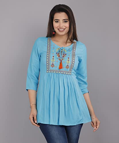 Image of Ganga febtex Women's Rayon Embroidered Short Kurti /Tops