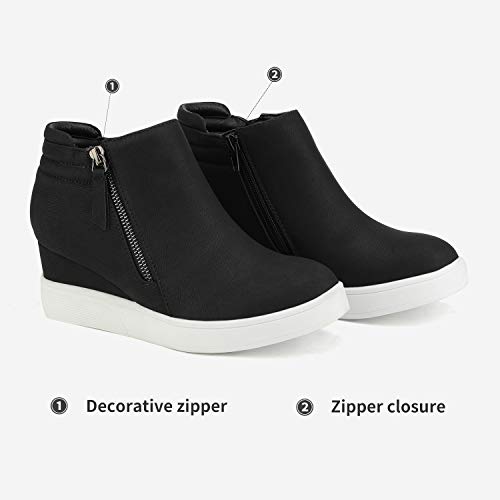 DREAM PAIRS Women's Wedge Heel Ankle Boots, Designed for Comfort, Zippers for Easy Wear, Reliable Grip, 2.35-Inch Elevation, Casual Style, Size 9.5,Black,WEDGE-SNKR-2