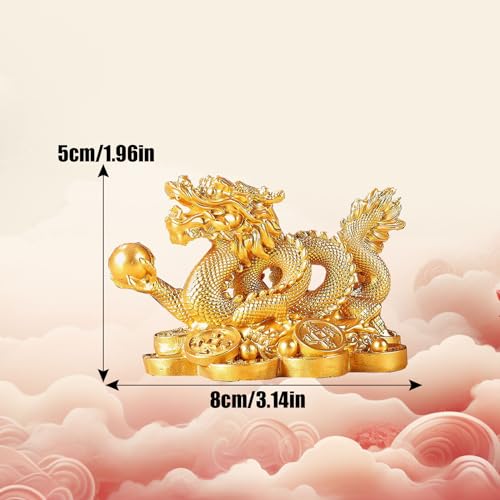 Elionless Chinese Dragon Statue, Feng Shui Dragon Ornament Attract Wealth And Good Luck Home Office Car Ornaments (Gold)