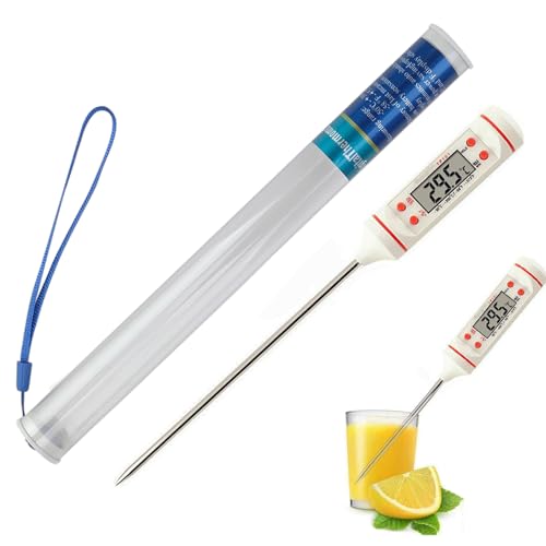 Instant Read Meat Thermometer, Digital Long Food Kitchen Cooking Temperature Probe with Large LCD Screen for Air Fryer BBQ Grilling Jam Sugar Hot Drink Fry Quick & Accurate Temperature Reading