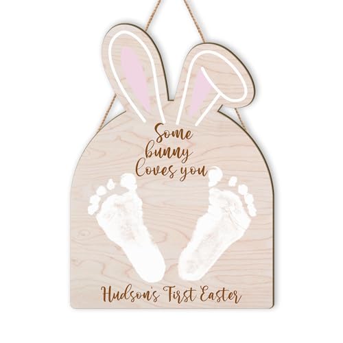 Personalized Baby's First Easter Day Gift DIY Footprint Hanging Sign Easter Day Gift for New Mom Dad Baby Milestones Footprint Art Craft School Activity Kids Baby Toddler Memory Keepsake Rabbit Shape