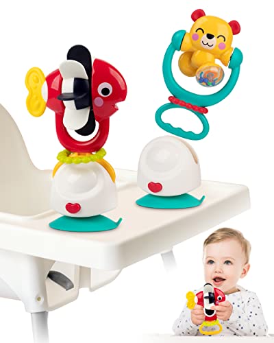 Vanmor 2 Pcs Baby Hochstuhl Aktivität Spielzeug Mit Saugnapf, 2 in 1 Baby Rassel Spielzeug Mit Rassel Spinner, Sensorische Spielzeug Für Kleinkinder 6 + Monate, Geschenke Für Jungen Mädchen Cover
