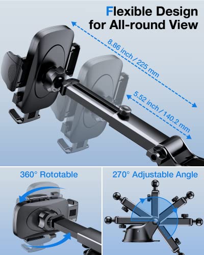 Yru Car Phone Holder For Dashboard Windshield And Vent, Cellphone Holder For Car Compatible With Iphone 14/13/12 Samsung S23/22, Pixel 7A Suv,Van,Trucks, Star-Grey #TOP2