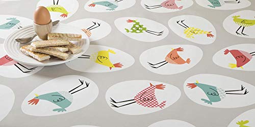 Jolee Fabrics - Mantel de PVC y Hule (fácil de Limpiar), Color Gris, Grey Funky Chickens PVC Vinyl, 140cm (55