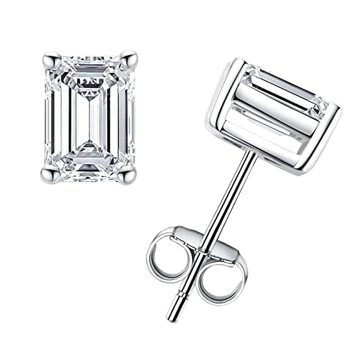 AnuClub 1.2-4cttw 10K Post Princess Cut Moissanite Stud Earrings for Women, D Color VVS1 925 Sterling Silver Earrings