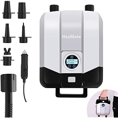 HeyMate 20PSI High Pressure SUP Air Pump Portable, Paddle Board Pump: Dual Stage Inflation & Auto Stop, 12V DC Car Connector, Pressure Preset, Boost Mode Electric Pump for Kayak, Tent, Boat, Ball Cover