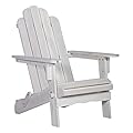 Walker Edison Sully Classic Solid Acacia Wood Outdoor Folding Adirondack Chair, 38 Inch, White Wash