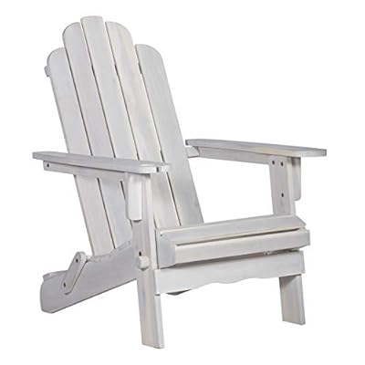 Walker Edison Sully Classic Solid Acacia Wood Outdoor Folding Adirondack Chair, 38 Inch, White Wash
