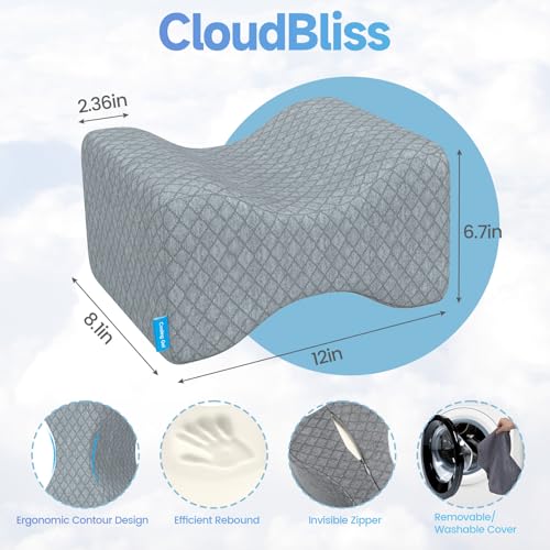 Image of CloudBliss Knee Pillow for Side Sleepers - Cooling Leg Pillow for Side Sleeping, Memory Foam Knee Pillow for Hip Pain, Lower Back Pain, Sciatica Pain, Knee Wedge Pillow with Contour Design,Grey