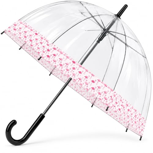 Image of Unirobe Clear Transparent Dome Umbrella with Pink Border & Handle – 84cm Waterproof, Windproof, Lightweight Outdoor Umbrella for Weddings, Daily Commute & Travel