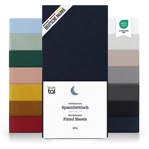 Blumtal Premium Mikrofaser Spannbettlaken 105 x 190cm - Bettlaken bis 25cm Matratzenhöhe, Öko-Tex Zertifiziert, Dark Ocean Blue - Blau