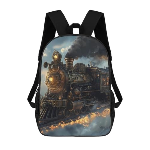 Steam Punk Train 17 Inch Backpack Classic Travel Daypack with Adjustable Shoulder Straps for Men Women