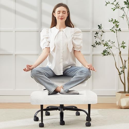 Image of Criss Cross Legged Office Chair with Wheels,Swivel Meditation Chair for ADHD,Ergonomic Desk Chair with Thicken Adjustable Footstool,Fabric Sitting Fidgeting Kneeling Chair for Home Yoga Offwhite