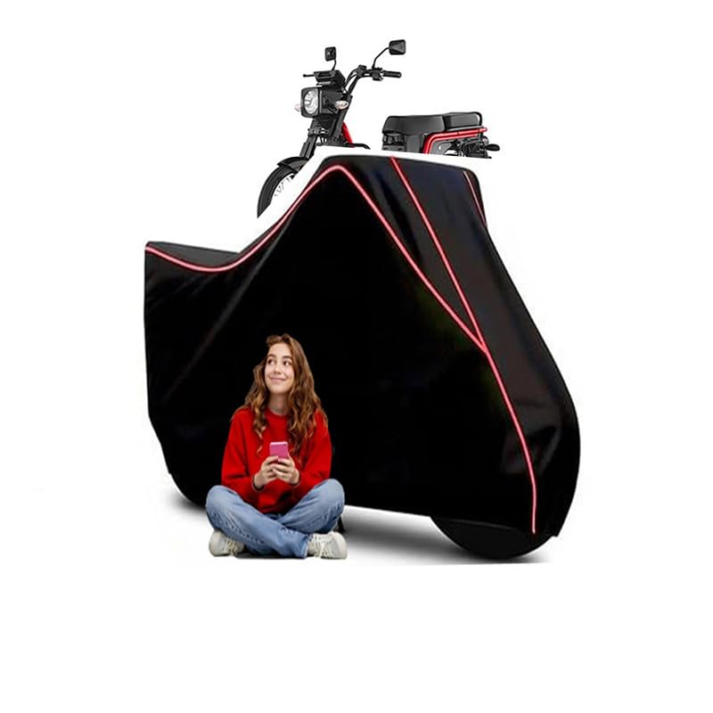 Image of Green E Luna X2 Scooty Bike Cover Water Resistant Outdoor Use Universal Fit Scooters Motorcycles Heavy Duty UV Protection Dust Rain Scratch Resistant Elastic Bottom Black Blue Piping