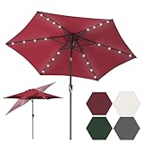 Tubiaz Sonnenschirm 270cm Rot Solar LED Gartenschirm knickbar & ohne Ständer,Terassenschirm Neigungswinkel Sonnenschirme Großschirm für Balkon,Terrasse,Rundschirm mit kurbel