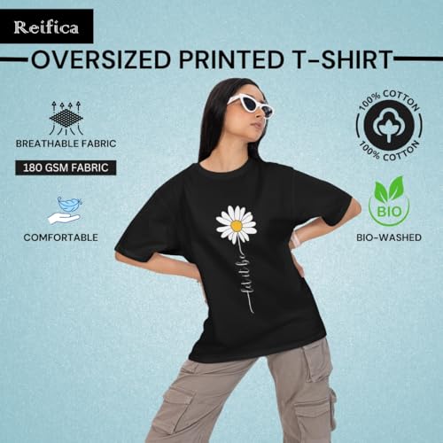 Image of Reifica Women 100% Pure Cotton Drop Shoulder Loose Fit Oversized T Shirts (Combo Pack of 2)
