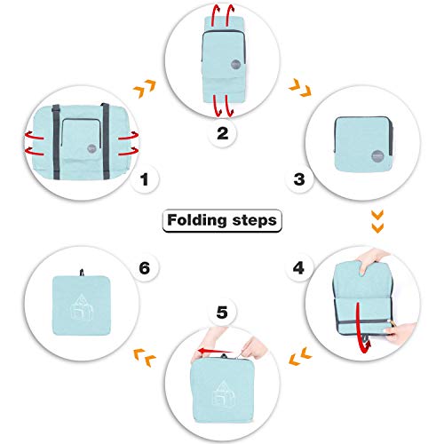 Wandf Foldable Travel Duffel Bag Luggage Sports Gym Water Resistant Nylon (C-Mint Green Denim)