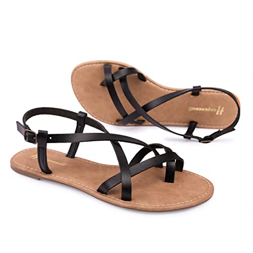 Image of Huayuanwell Women's Gladiator Flat Sandals Fisherman Strappy Sandals Ankle Strap Sandals