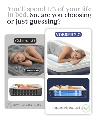 Image of VOSSER Twin XL Air Mattress with Built-in Pump, 13 inch Raised 80 inch Extra Long Inflatable Blow Up Mattress, Flocked Top Single Air Bed for Home, Guests &Floor,Portable Bed Twin Size Air Mattress