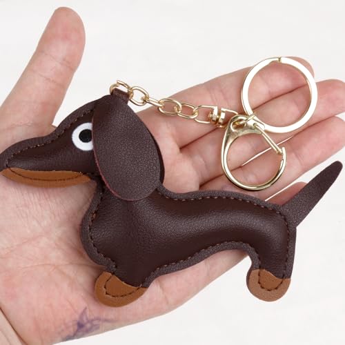 COLOFALLA Dackel Geschenke Schlüsselanhänger Dackel aus Leder Dacker Deko Dacker Anhänger Glücksbringer Sausage Geschenke für Lieblingsmensch Frauen Männer Kinder Geburtstag Weihnachten (braun)