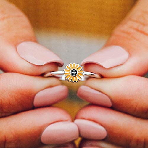 Pura Vida Silver-Plated Enamel Sunflower Ring - Brass Base Band Design - Sizes 5-92