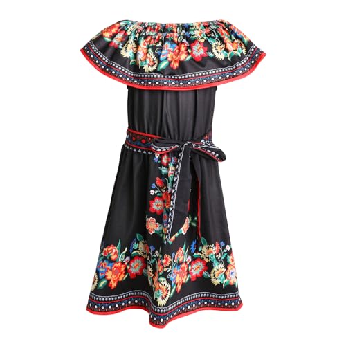 ACOSAP Mexican Dress for Girls Cinco De Mayo Fiesta Dresses Summer Floral Sundress for Toddler Kids Girls3