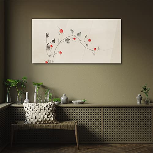 Tableau en verre 100x50cm branche de fleurs pour salon moderne
