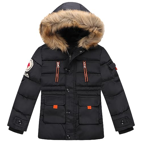 Boys Winter Puffer Coat Girls Fur Collar Hoodie Jacket Kid Zip Up Warm Outerwear