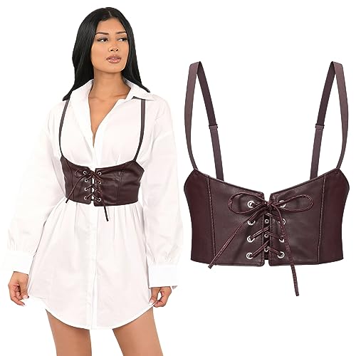 JASGOOD Women Faux Leather Waist Belt Steampunk Underbust Corset Belt for Halloween