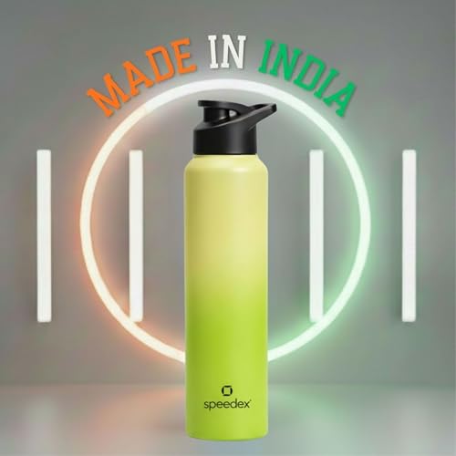Image of Speedex Stainless Steel Water Bottle 1 Ltr, Leak Proof Sipper Cap, BIS Approved 1000 ml Metal Bottle For Daily, Office, School, Gym, Travel Use for Men, Women, Kids, Adults, Lime Green, Set of 4