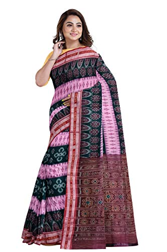 Image of Odisha Sambalpuri Handloom Ikat Women's Cotton Saree, Odisha Handloom Handmade Pure Cotton Khandua Saree, Ikkat Orissa Traditional Handloom Saree Without Blouse