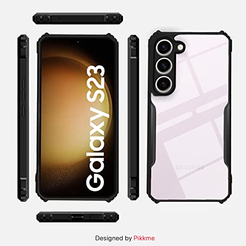 Image of Pikkme Samsung Galaxy S23 5G Back Cover | Crystal Clear Transparent Back | Ultra Hybrid | Full Camera Protection | Raised Edge | Bumper Back Case (Black)