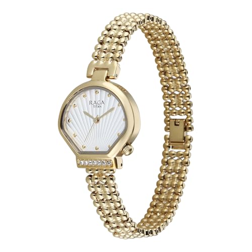 Image of Titan Raga Spotlight with Quartz Analog White Dial Gold Brass Strap Watch for Women - 95432YM01