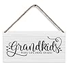 Huester grandparents wood plaque sign grandkids wall decor grandparents grandma grandpa gifts from grandkids grandchildren grandkids make life more grand home wall hanging decor 12×6 inches  urban country home decor