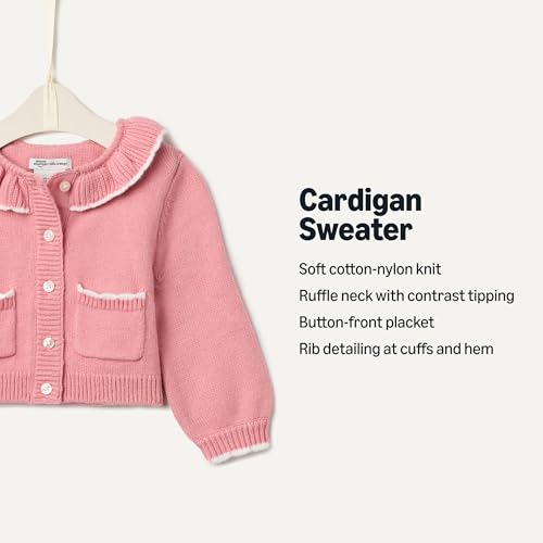 Image of Amazon Essentials x Sofia Grainge Baby Girls' Cardigan Sweater with Ruffle Neck, Button-Front, Soft Cotton-Nylon Knit