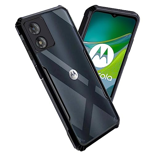 Image of A rtistque Clear Hard Transparent Acrylic Armor Anti-Drop Shockproof TPU Edge Back Cover Case for Motorola Moto E13 - Black