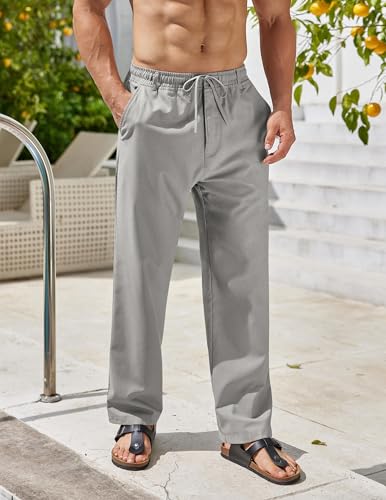 COOFANDY Mens Lightweight Summer Pants Straight Fit Beach Linen Pants Comfortable Linen Travel Pants, Grey, XXL3