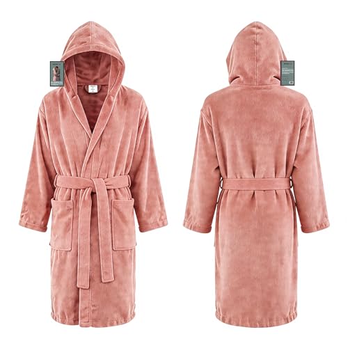 MENKËLL - Accappatoio Uomo Donna in Spugna 100% Cotone - Morbidissimo, Ultra Assorbente - con Cappuccio, Ampie Tasche e Cinturino - per Casa, Piscina, Palestra (M, CIPRIA)