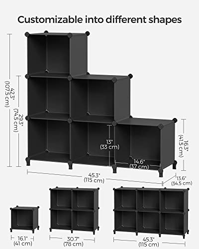 Image of SONGMICS 6 Cube Storage Organizer, Modular Bookshelf, Plastic Shelves | DIY Closet Organizers and Storage, with Feet and Rubber Mallet, Black, ULPC206B01