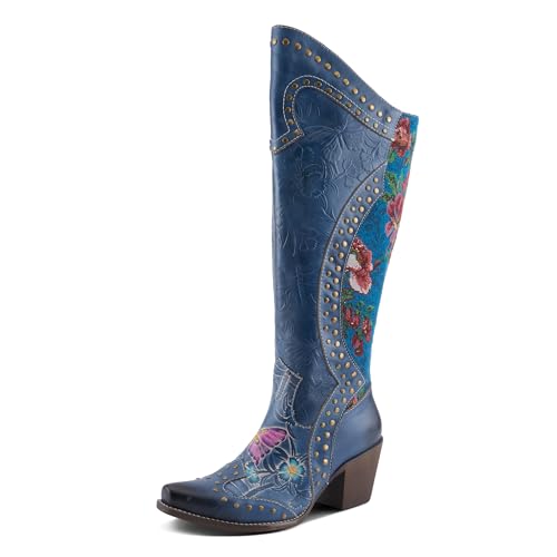 Spring Step L'Artiste Mallorie Women's Cowboy Boot - Handpainted Floral & Butterfly Design, Vibrant & Stylish