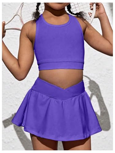 Image of SOLY HUX Toddler Girl's 2 Piece Workout Outfits Lightweight Crop Tank Tops and Skort Athletic Set