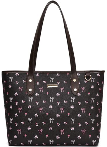 Cute Tote Purse Top Handle Floral Hangbags Faux Leather Shoulder Floral Cherry Purse with Zipper Closure